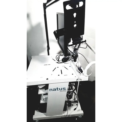 Natus neurology nicolet edx base system with white medical imaging cart featuring adjustable black arm and monitor mount