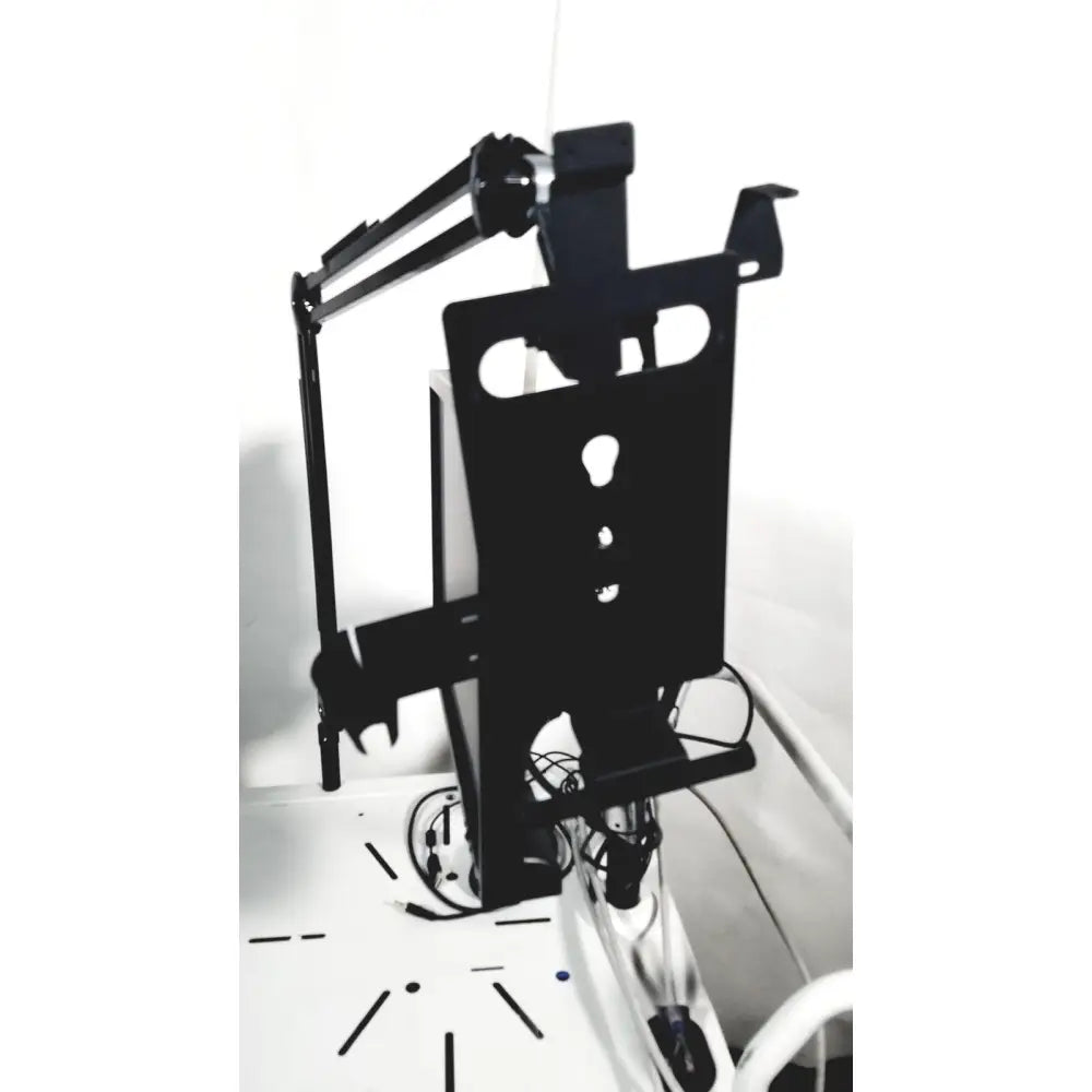 Black metal monitor arm with adjustable height and swivel mount for natus neurology nicolet edx base system with cart