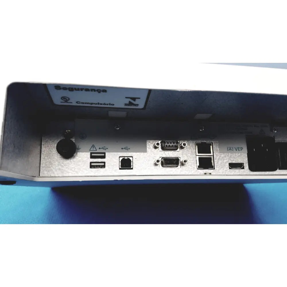 Silver metallic back side of natus ultrapro s100 unit control panel with usb ethernet and vga ports for connectivity
