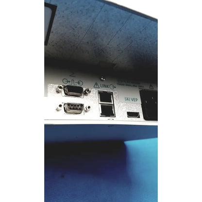 Silver metal back panel of natus ultrapro s100 unit control featuring dvi, hdmi, and ethernet ports
