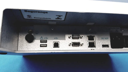 Silver metallic back side of natus ultrapro s100 unit control panel with usb ethernet and vga ports for connectivity