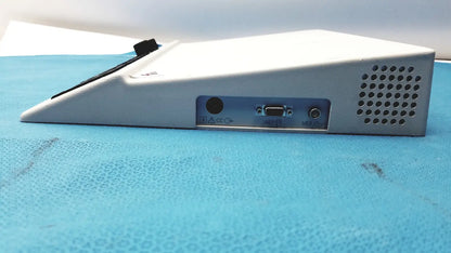 White plastic natus ultrapro s100 unit control panel with triangular shape featuring rs-232 serial port and audio jacks on side