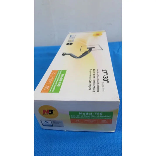 White cardboard box for north bayou f80 gas-strut flexi desktop single monitor mount stand with yellow and green label