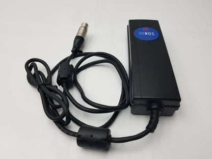 Black nds bpm150s24f06 medical power supply with coiled black cable and metallic xlr connector for reliable use