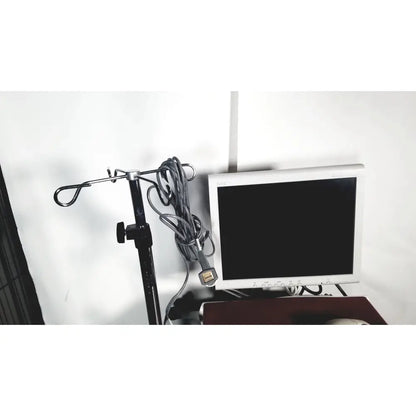White monitor with black screen and silver bezel of nec laborie aquarius ct urodynamic analyzer with multisync lcd and extras