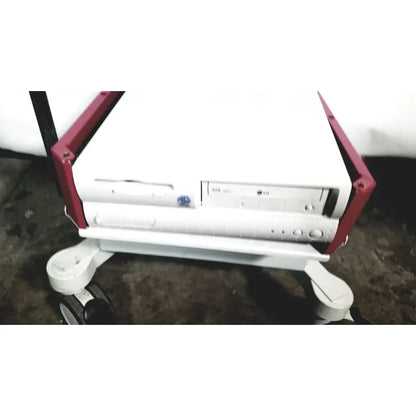 White nec laborie aquarius ct urodynamic analyzer desktop computer with red cart frame and integrated cd-rom drive