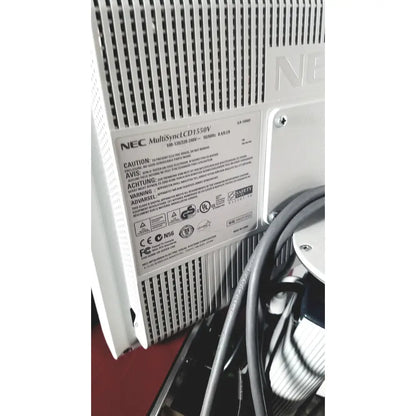 White plastic back panel of nec multisync cd1550v monitor with ventilation slits on nec laborie aquarius ct urodynamic analyzer