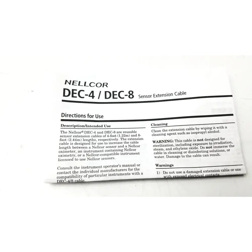 Nellcor DEC-4 / DEC-8 Sensor Extension Cable SpO2 Sensor Extension Cable, as-is (for parts) product photo 3