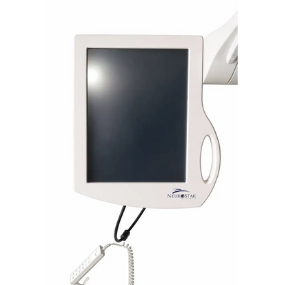 White neuronetics neurostar tms therapy device with rectangular screen and handle unit