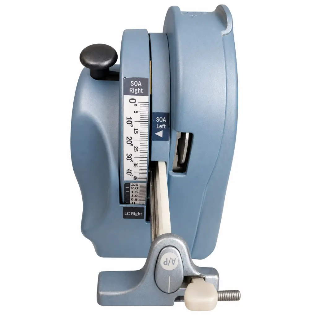 Gray plastic orthopedic alignment tool with adjustable scale for neuronetics neurostar tms therapy system