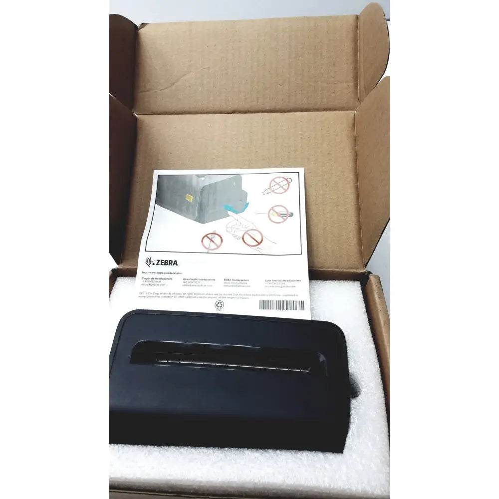 Black zebra zxp300 barcode printer in protective foam inside box for cutter option upgrade kit zd420 direct thermal printer