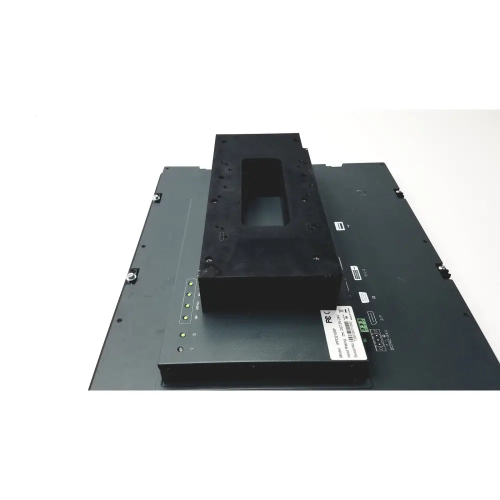 Black rectangular nexcom ippd2100p multimedia panel pc with central cutout and multiple ports labeled m401 on the side
