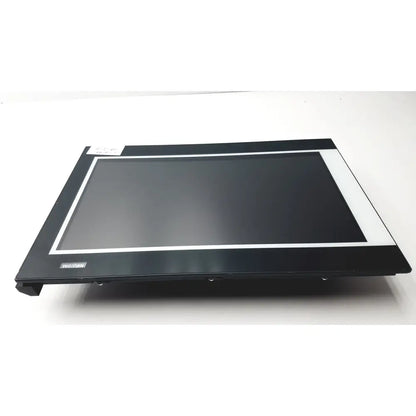 Black industrial touchscreen monitor with white bezel and mitsubishi logo on nexcom ippd2100p multimedia panel pc