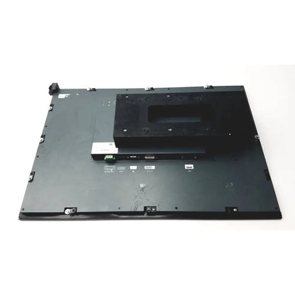 Black plastic back side of nexcom ippd2100p multimedia panel pc base with rectangular cutout and multiple ports along bottom edge