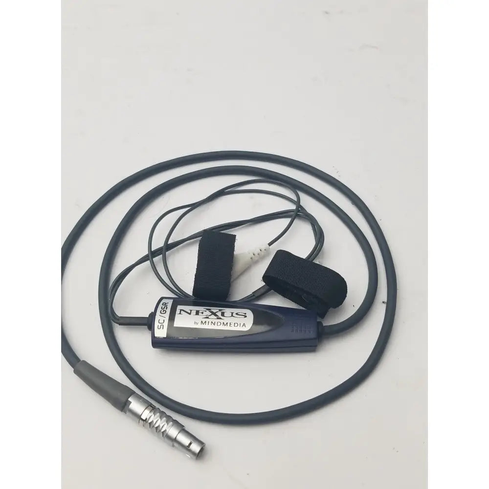 Black nexus skin conductance sensor headset by mindmedia with adjustable straps and silver connector for gsr monitoring