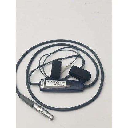 Black nexus skin conductance sensor headset by mindmedia with adjustable straps and silver connector for gsr monitoring