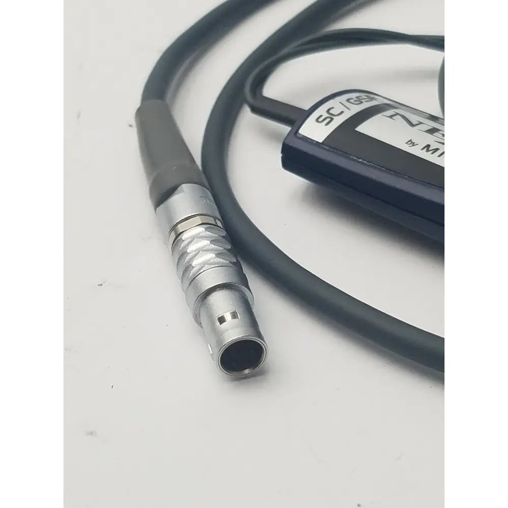 Black and silver sc 639 connector cable with textured metallic housing for nexus skin conductance reuse medical sensor
