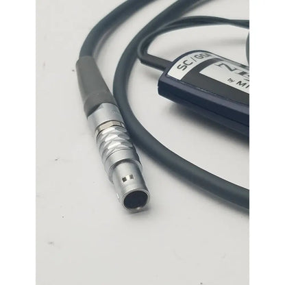Black and silver sc 639 connector cable with textured metallic housing for nexus skin conductance reuse medical sensor