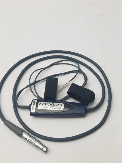 Black nexus skin conductance sensor headset by mindmedia with adjustable straps and silver connector for gsr monitoring