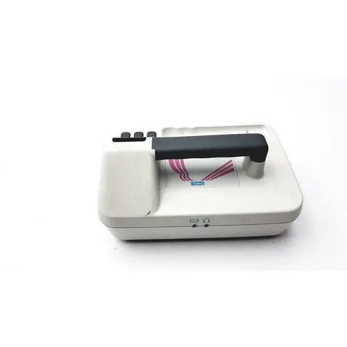White handheld nicolet vascular imex freedop ultrasound doppler with black handle and pink striped front design