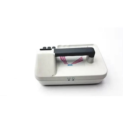 White handheld nicolet vascular imex freedop ultrasound doppler with black handle and pink striped front design