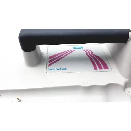 White plastic nicolet vascular imex freedop ultrasound doppler device with black handle and pink striped logo visible