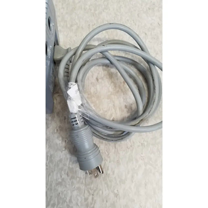 Gray coiled power cord with three-prong plug and plastic label for nidek ar-20st1 handheld autorefractor printer