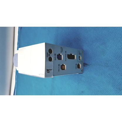 White rectangular nihon kohden ay-651p multi-parameter module showing labeled temp spo2 and ecg ports on back side