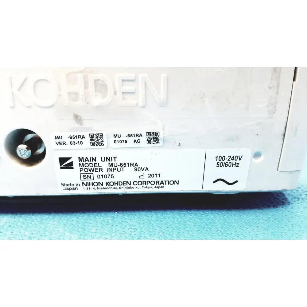 White plastic nihon kohden mu-651ra main unit with engraved branding and label for life scope bedside patient monitor