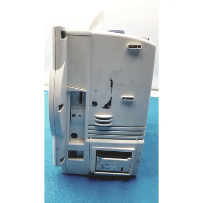 Gray plastic life scope bedside patient monitor back with visible wear and small compartment at the bottom