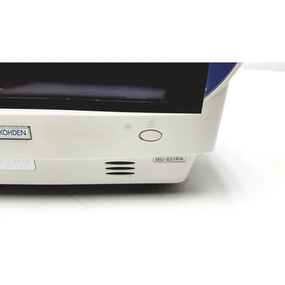 White and blue nihon kohden life scope bsm-6301a bedside patient monitor with sleek rounded design for medical use