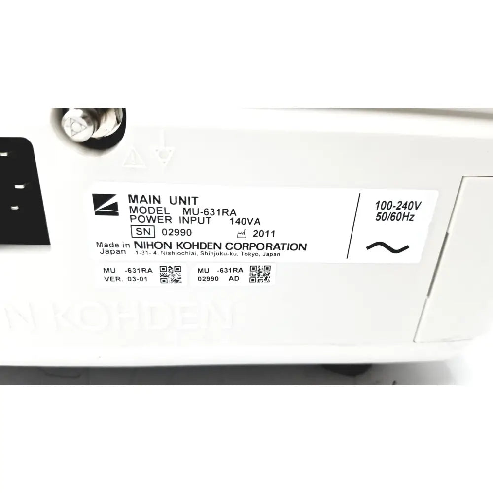 White plastic back unit of nihon kohden life scope bsm-6301a bedside patient monitor with black label details