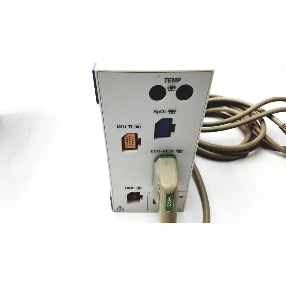 White nihon kohden life scope kohden life bedside patient monitor showing back with spo2 ecg respir nibp ports