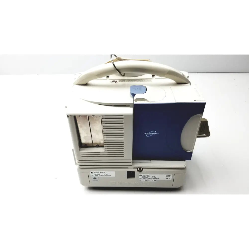 Beige and blue nihon kohden life scope bsm-6301a bedside patient monitor with handle for portable medical transport