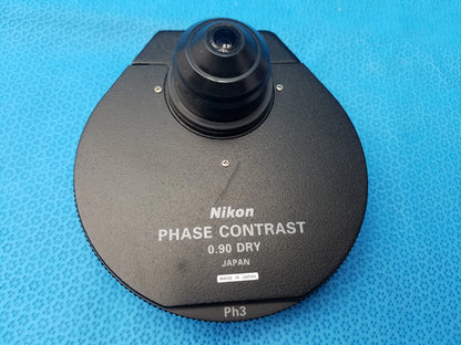 Black nikon phase contrast microscope condenser 0.9 dry phase contrast turret with textured surface made in japan