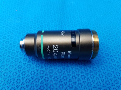 Nikon plan 20x/0.40 infinity correction microscope objective lens with black body and gold threaded mount