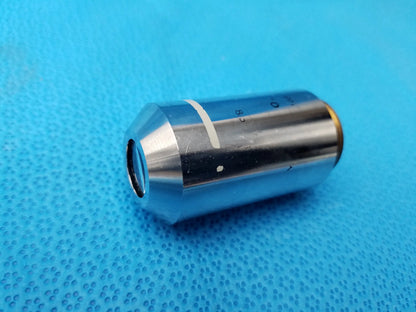 Silver metallic nikon plan 2x microscope objective lens with polished body and gold threaded end for compatible nikon microscope systems