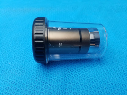 Black nikon plan uw 1x microscope objective with textured grip and clear casing for compatible nikon microscope systems