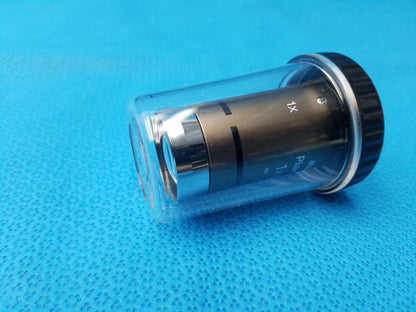 Nikon Plan UW 1x/0.04 black and silver microscope objective lens with clear casing for compatible Nikon microscope systems