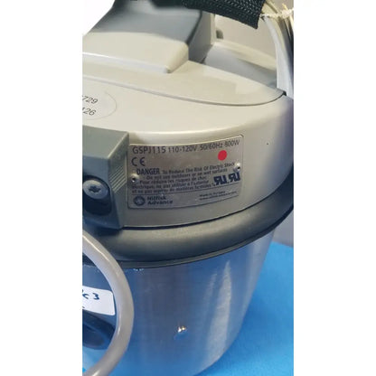 Gray and blue nilfisk advance hovermatt air supply unit gspj1.15 with 800w power rating and bilingual safety warnings