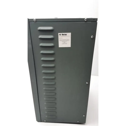 Dark gray metal nortec humidifier nhtc industrial control panel with vertical slats and white nortec label reuse medical