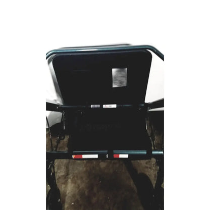 Black metal nova lightweight transport walker with red and white reflective strips on front bar for added safety