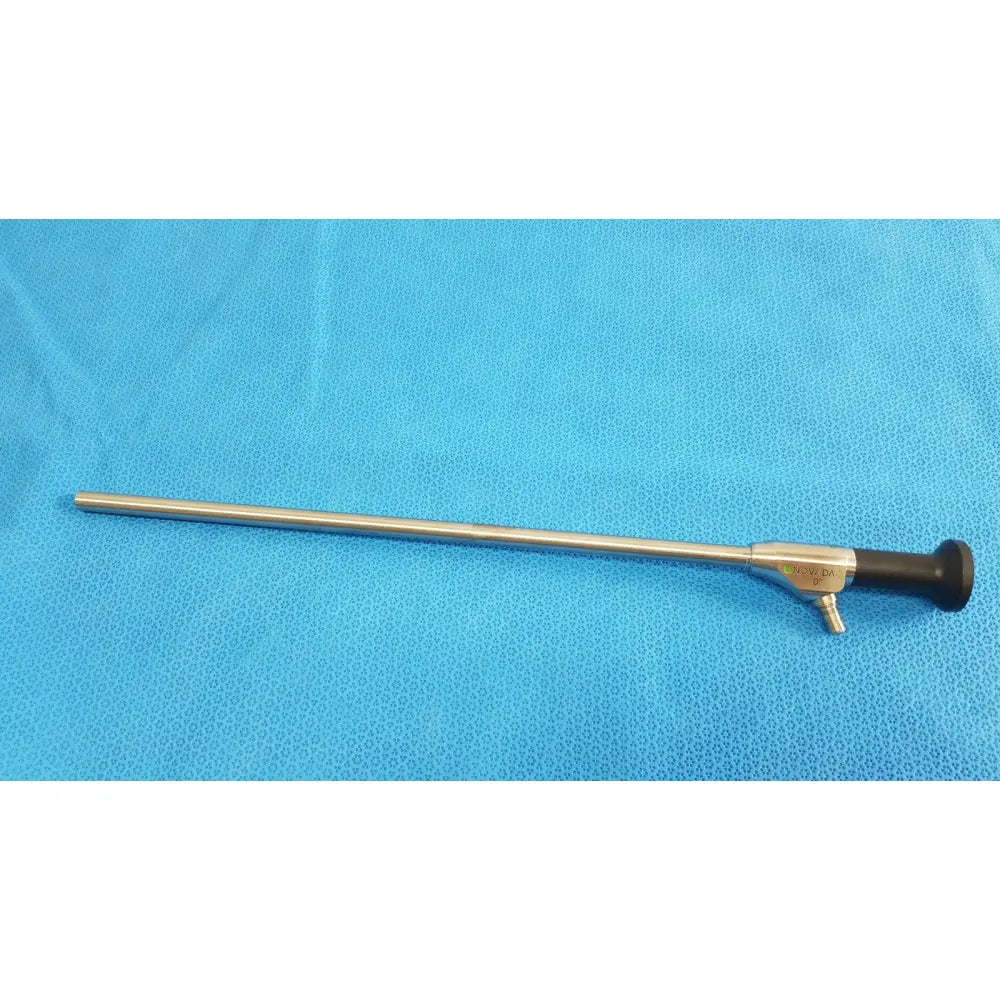 Silver novadaq sc9104 autoclavable laparoscope endoscope with black handle and metallic joints for surgical use
