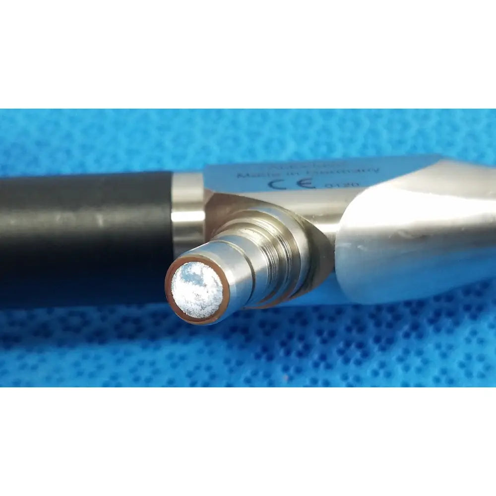 Silver metallic novadaq sc9104 autoclavable laparoscope endoscope with black grip and polished threaded tip