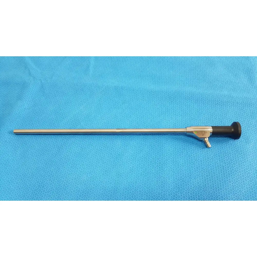 Silver novadaq sc9104 autoclavable laparoscope endoscope with black handle and metallic joints for surgical use