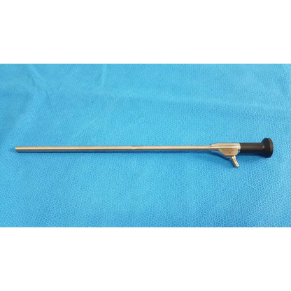 Silver novadaq sc9104 autoclavable laparoscope endoscope with black handle and metallic joints for surgical use