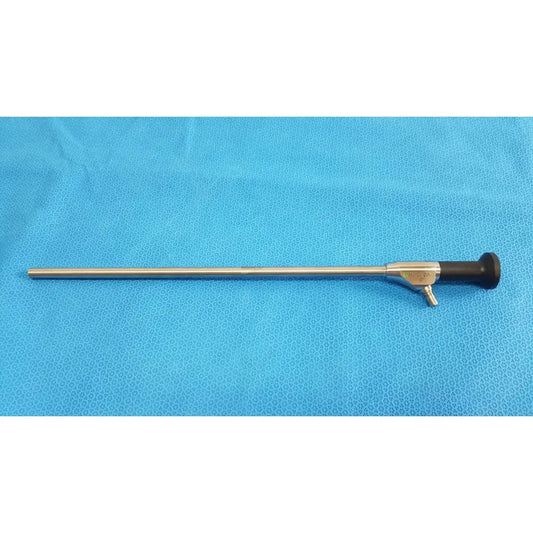 Silver novadaq sc9104 autoclavable laparoscope endoscope with black handle and metallic joints for surgical use