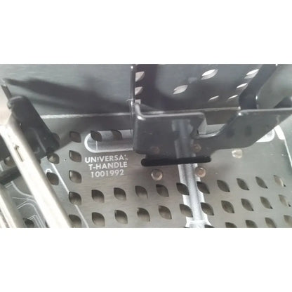 Black plastic t-handle with perforated metal base model 1001992 for nuvasive xlif x1 instrument tray 6900018 missing piece