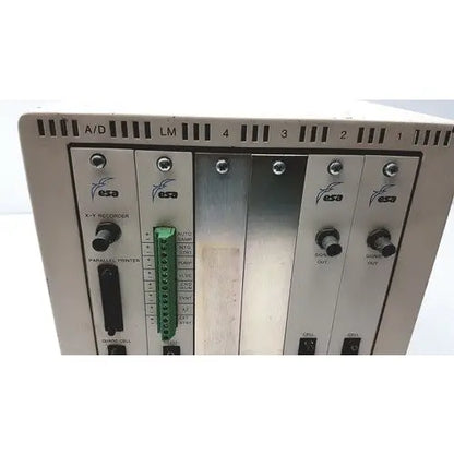 Beige metal industrial oem esa coulochem ii electrochemical detector control panel with labeled sections and knobs