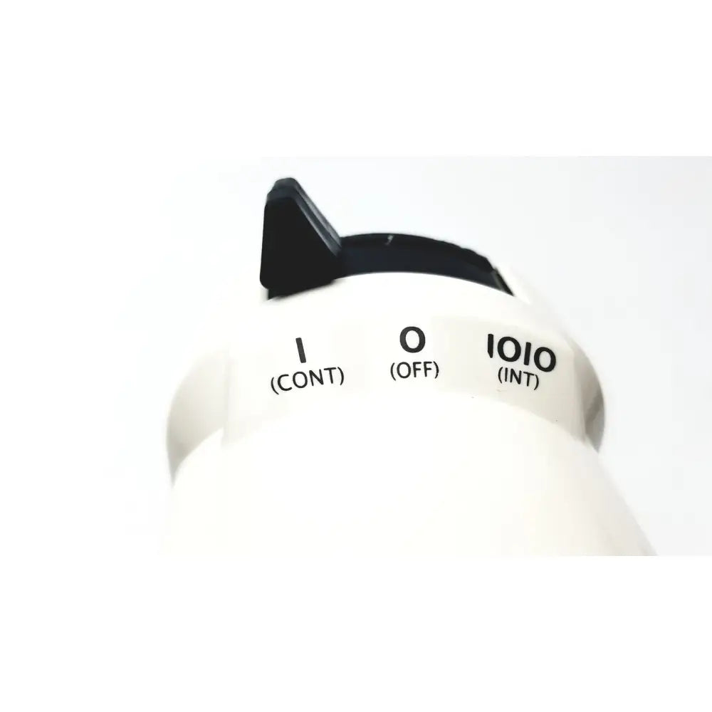 White cylindrical Ohio vacuum regulator with black toggle switch labeled i cont, o off, and ioio int settings